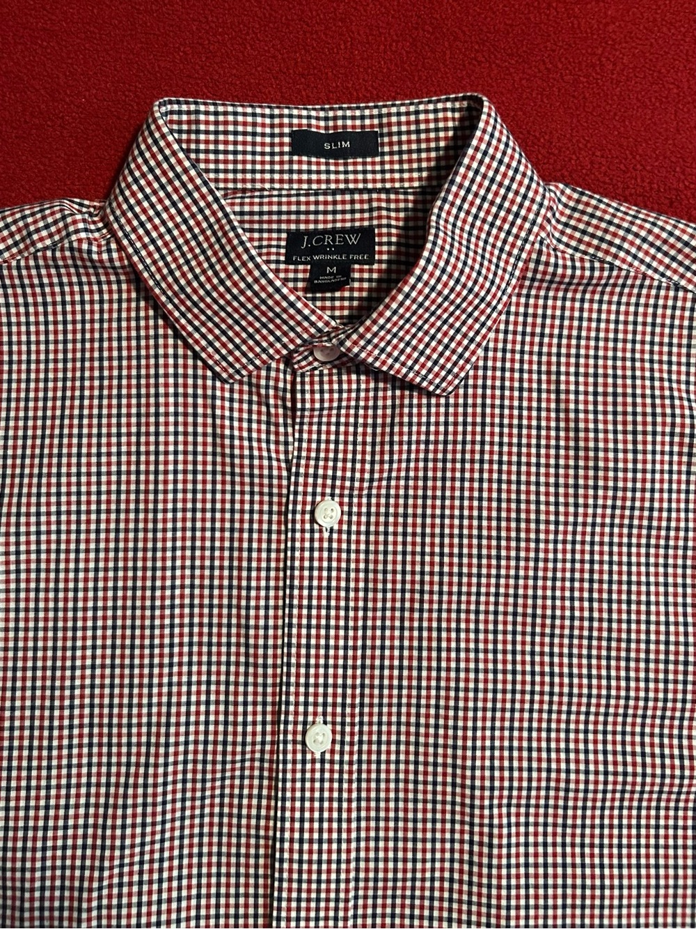 J. Crew Slim Fit Red, Navy & White Gingham Shirt